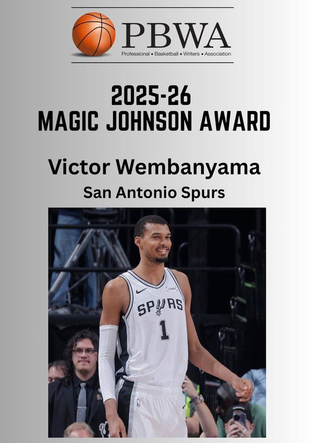 22岁文班亚马荣膺魔术师约翰逊奖 成马刺队史首